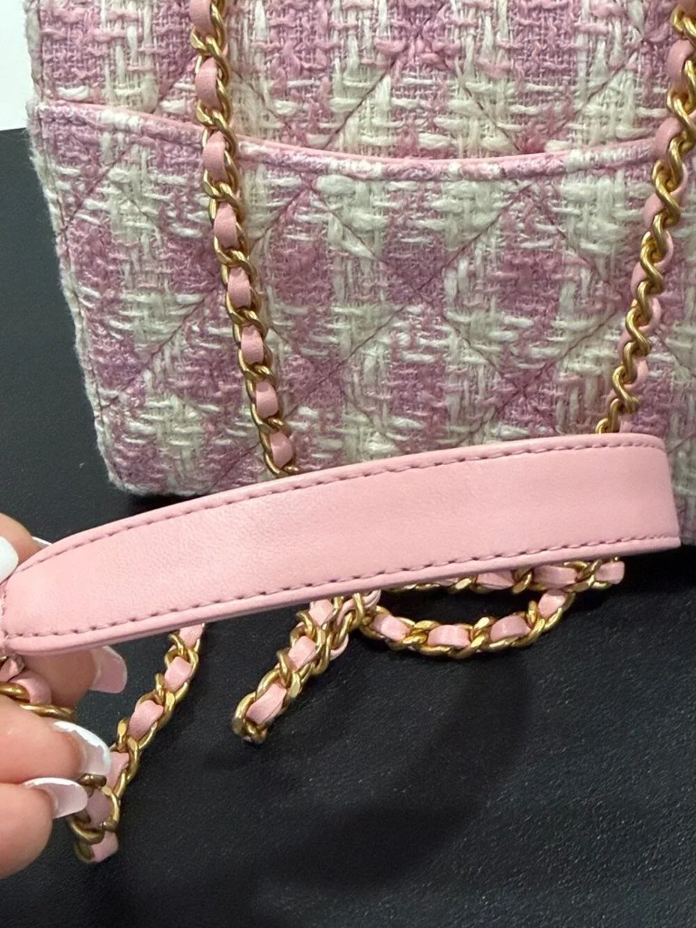Chanel Tweed Handle Crush Top Handle Flap Bag Pink Ecru (JB1472) - Picture 16 of 16